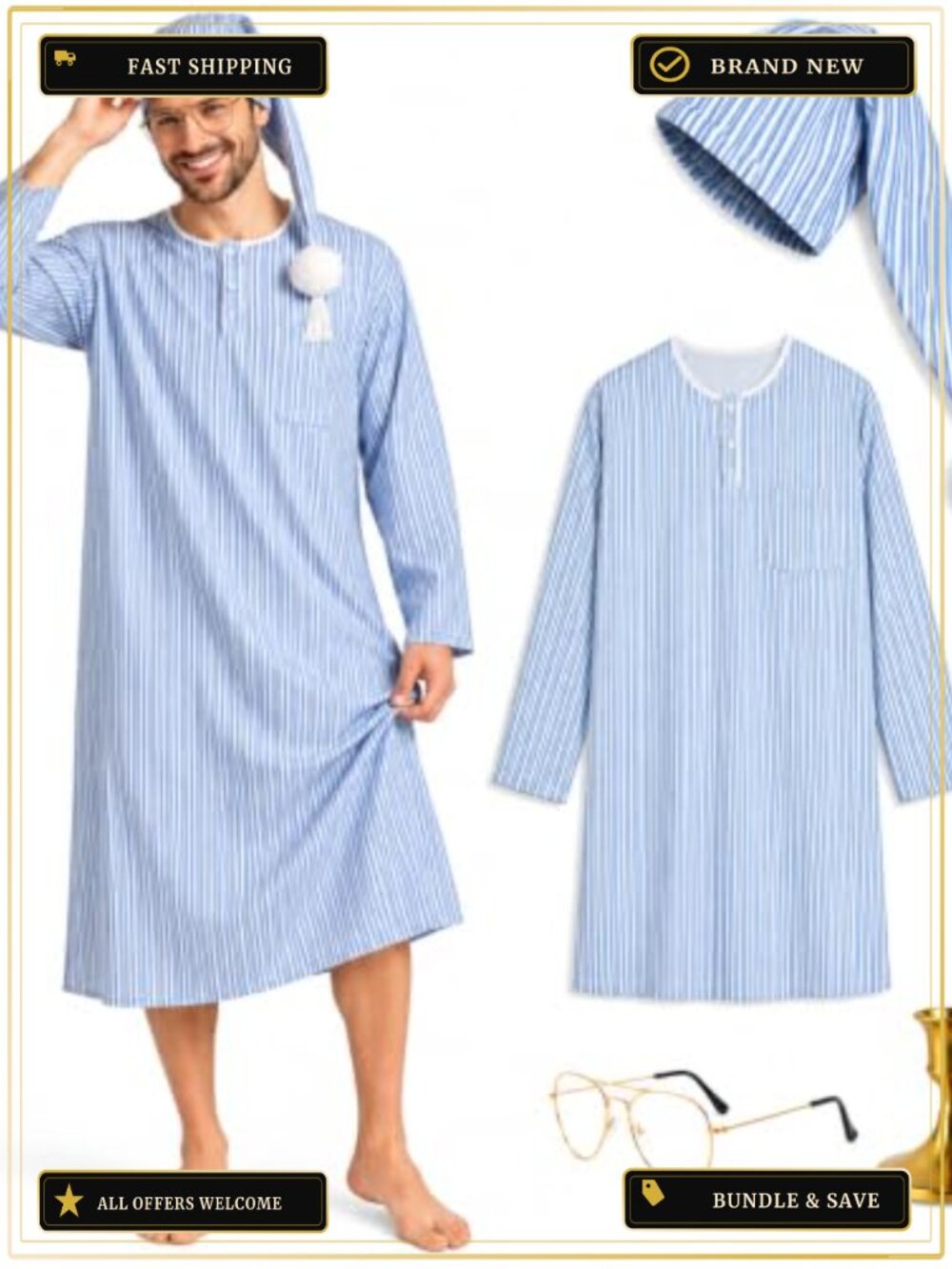 4PC Funny Pajamas Nightgown Costume Set Sleepy Halloween Christmas
